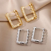 zircon square hoop earrings for women vintage silver color piercing earrings 2022 trend wedding jewelry party gift
