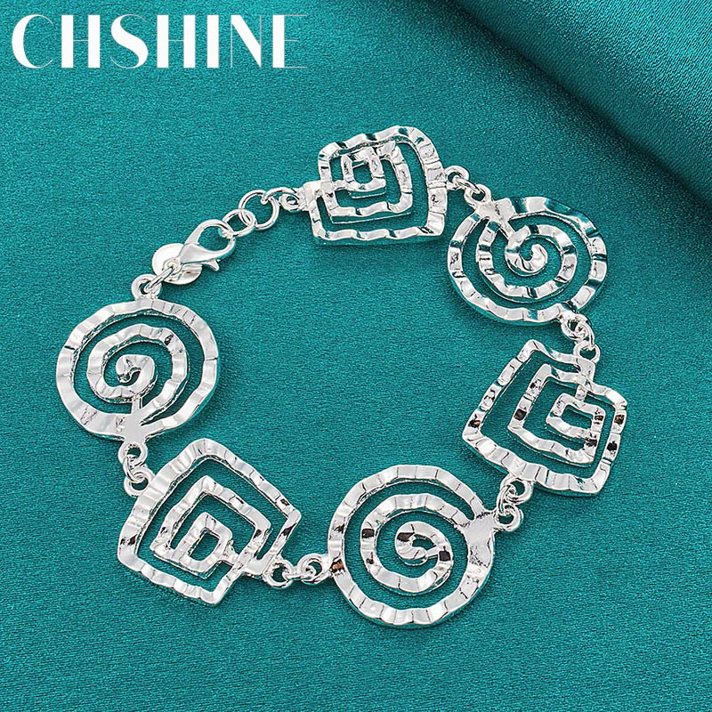 CHSHINE 925 Sterling Silver Round Square Swirl Bracelet for Women Wedding Engagement Party Fashion Jewelry