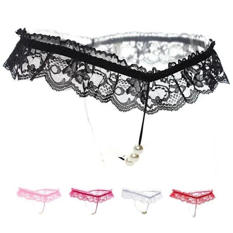

Women Sexy Underwear Transparent Panties See Through Open Crotch Chain Thong Lingerie G Strings Pearl Thong Low Waist Lace New