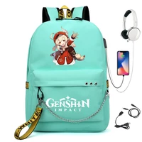 cute klee backpack genshin impact cosplay bookbag for school boys girls hu tao gift bag with usb charging port travel mochila