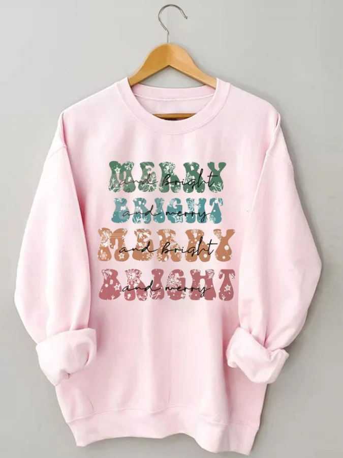

Merry And Bright Christmas Crew Neck Casual Sweatshirt