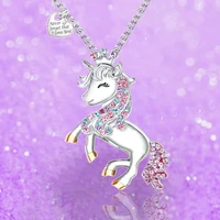 unicorn necklace fashion color crystal cute children cartoon animal jewelry ladies pendant valentines day gift wholesale