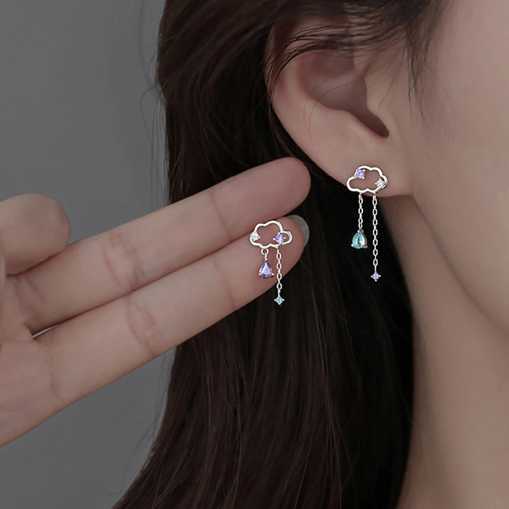 

2023 New Fashion Cute Asymmetric Cloud Rain Earrings For Women Korean Crystal Long Chain Tassel Earrings Party Jewelry Earring