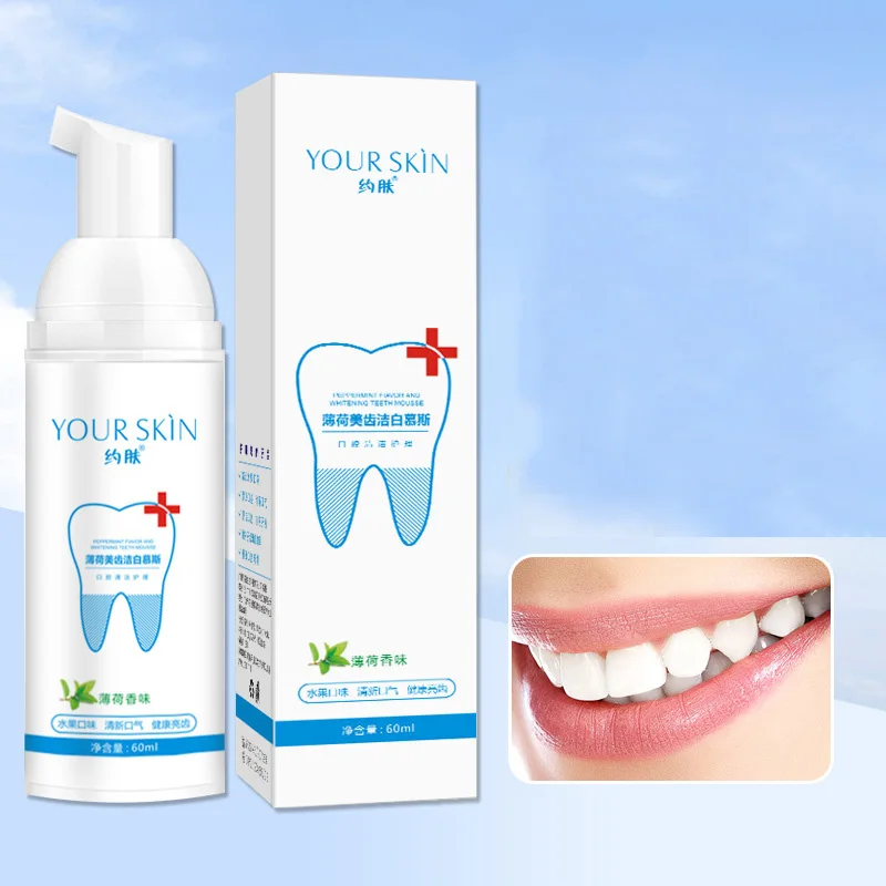 

60ml Mint Teeth Whitening Mousse Removal Macular Smoke Stains Reduction Dirt Brightening Clean Mouth Fresh Breath Oral Care Tool