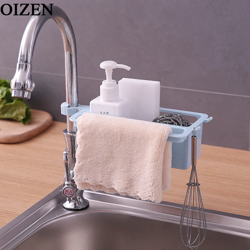 

Creative Kitchen Storage Basket Clip-on Faucet Racks Sponge Rag Plastic Drain Shelf Sink Hanging Storage Box Home Accessories