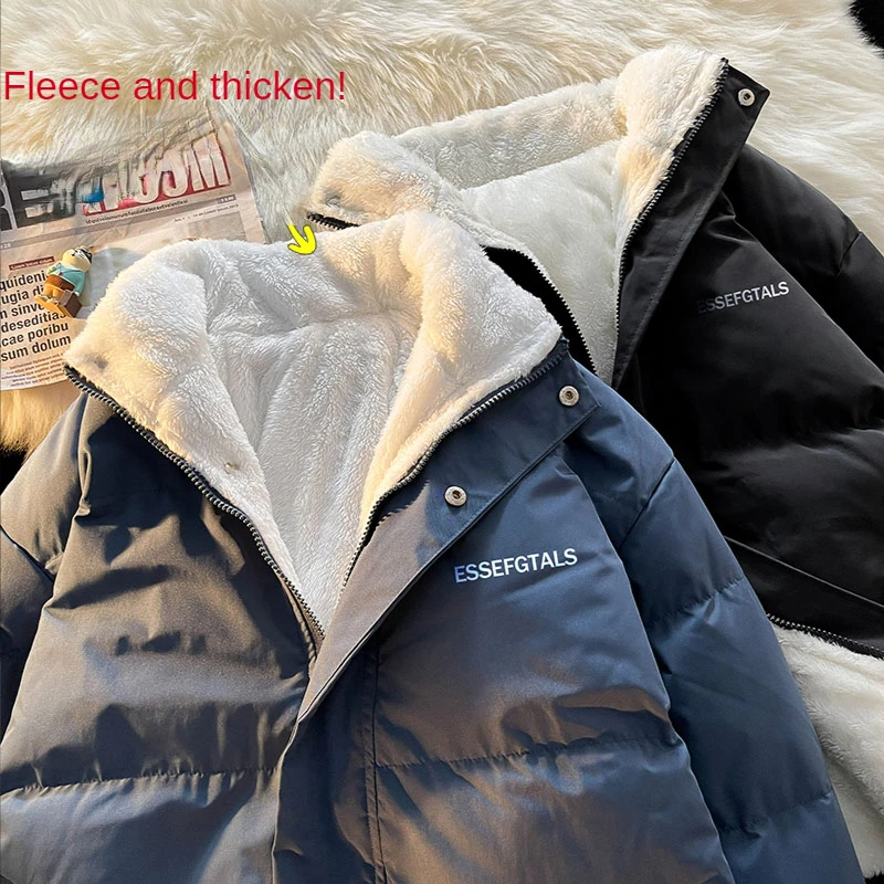 Winter cotton coat men's plus velvet thickening windproof trend handsome casual cotton clothes warm jacket