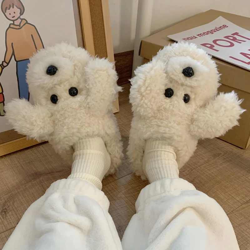 

Cute Animal Slipper Fashion Kawaii Fluffy Winter Warm Slippers Couple Shoes Woman Indoor Home Furry Puppy Plush Slippers