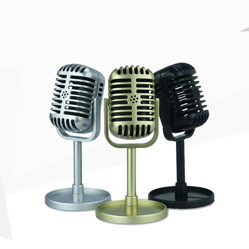 

Simulation props mic Classic Dynamic Vocal retro microphone Vintage Style Mic Universal Stand for Live Performance Recording