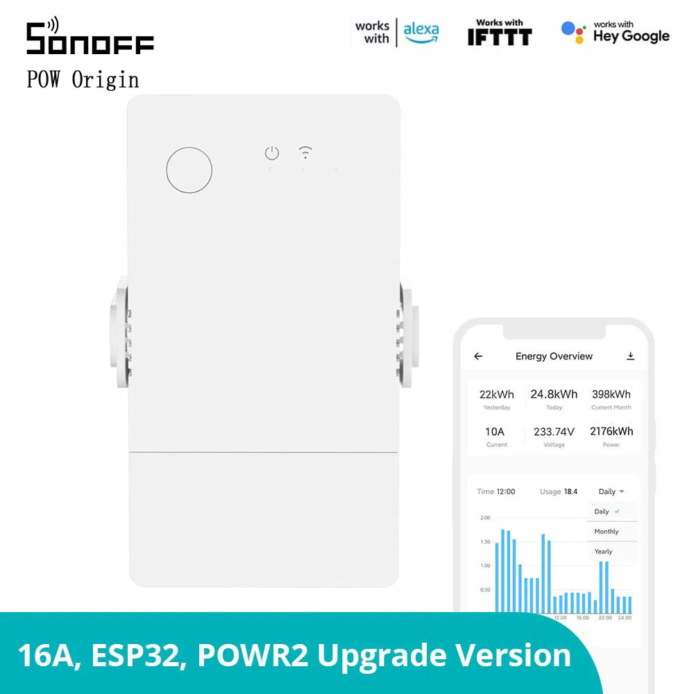 

SONOFF POW Origin 16A Smart Power Meter Switch ESP32 Chip Safety Design Overload Protection via eWeLink Alexa Google Home