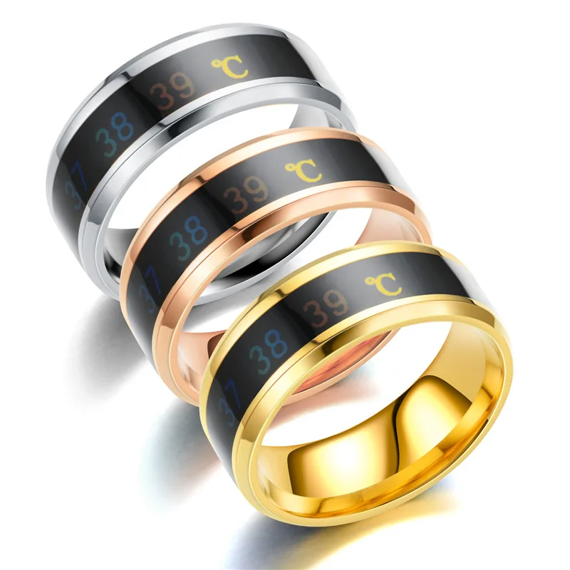 

Smart Sensor Body Temperature Ring Stainless Steel Classic Wedding Couple Waterproof Temperature Ring Jewelry Gift Free Shipping