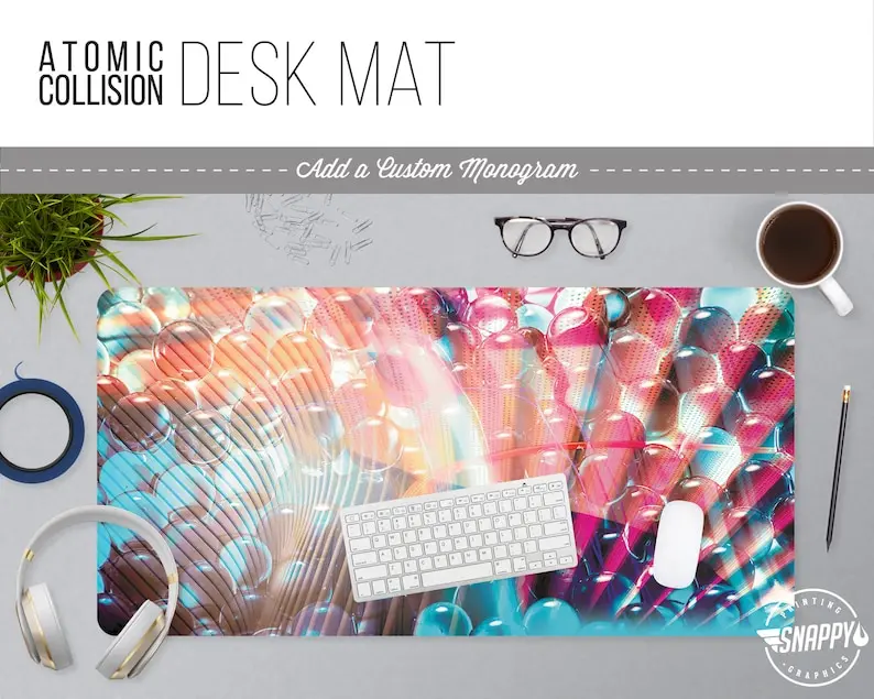 

Atomic Collision Digital Art Print Desk Mat w/ Custom Monogram - 3 Sizes - High Quality Digital Print, Dye Sublimation - Hand Wa