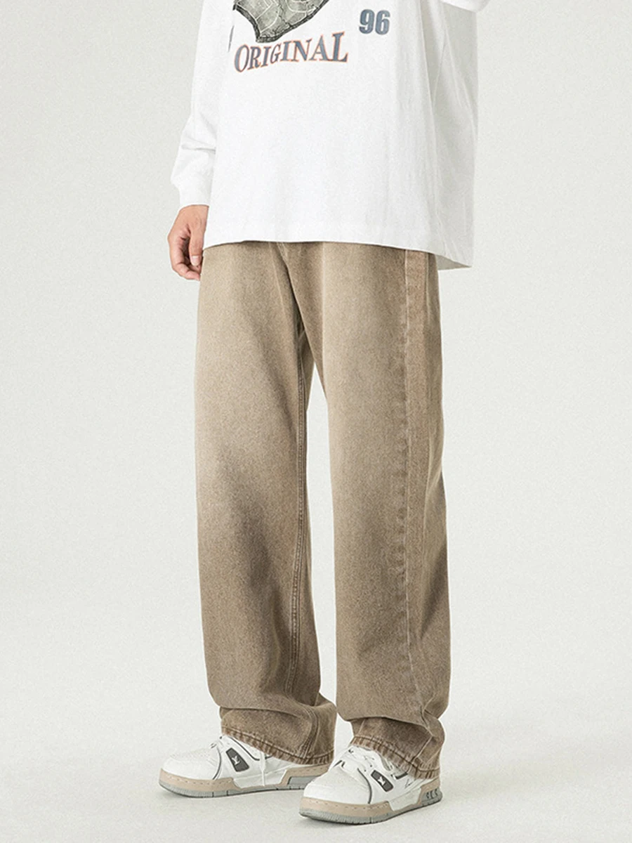 European and American Men's American Street Washed Wide Leg Jeans Men's Trend Retro Loose Vertical Leg Trousers Streetwear Pants