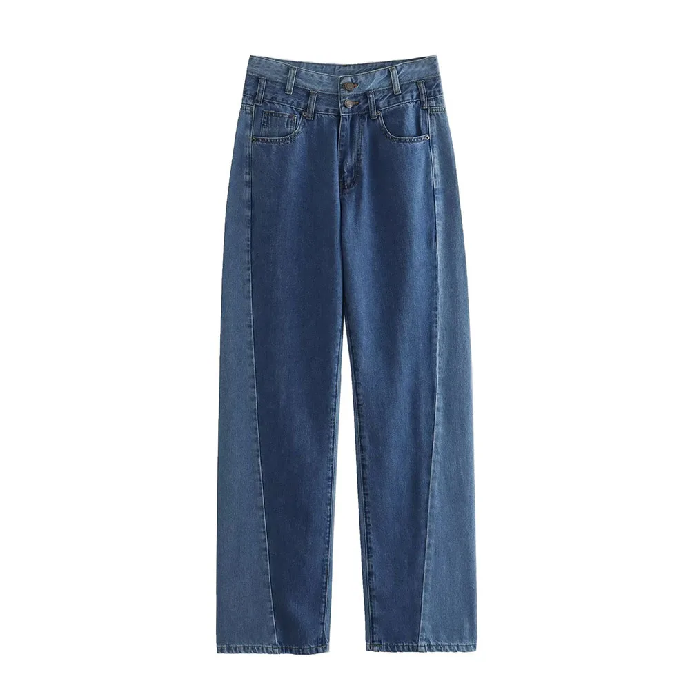 

PB & ZA Women 2023 Summer New Fashion Contrast Straight Jeans Retro High Waist Chic Stitching Buttons sMujer