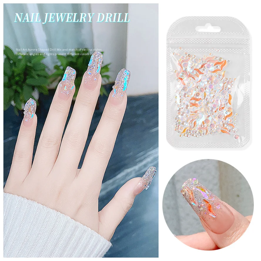 

Nail Art Rhinestone Small Irregular Water Ripple Aurora Flat Bottom Drill Manicure Decora Accessories Nail Supplies Professional