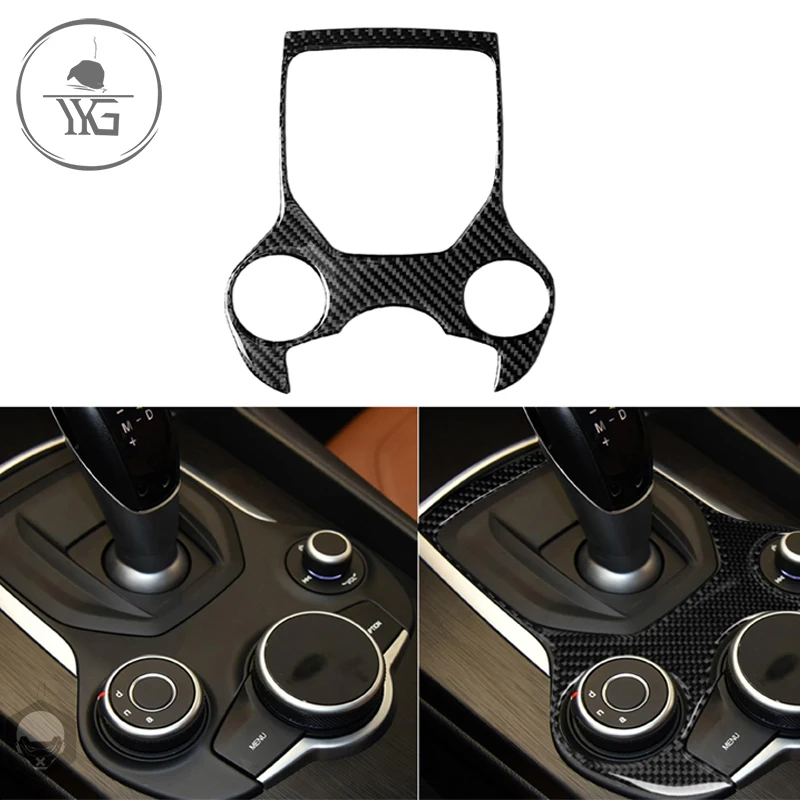 

For Alfa Romeo Giulia Stelvio Gear Shift Panel Covers Frame Carbon Fiber Interior Gear Head Knob Panel Trim Sticker Decoration