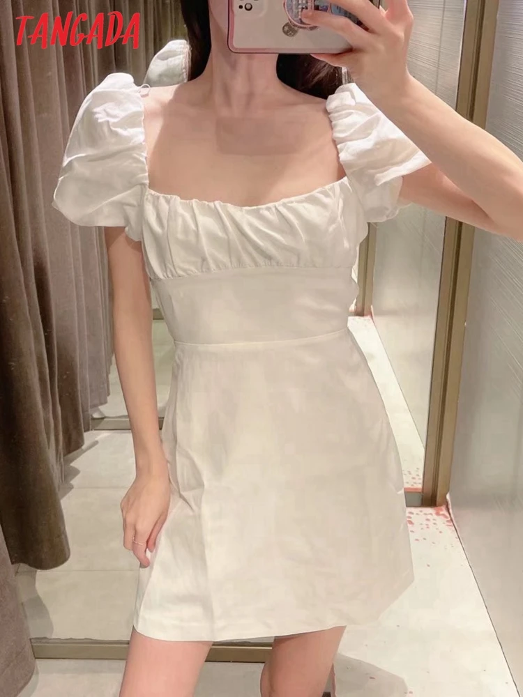 Платье женское летнее хлопковое с открытой спиной и коротким рукавом-фонариком |