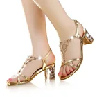 Туфли-лодочки женские на высоком каблуке, модные золотистые стразы, летние свадебные туфли с открытым носком, высокий каблук, 2021