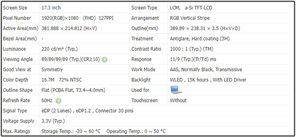 N173HCE-E3C N173HCE E3C 17 3-дюймовый ЖК-экран IPS-панель FHD 1920x1080 EDP 30 контактов 72% NTSC 220 кд/м2 60 Гц
