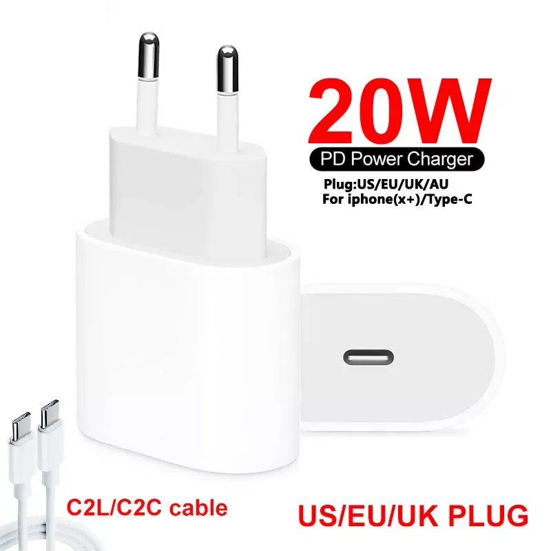 

20W Fast Charger For i Phone 12 AU/EU/US/UK Plug and Data USB Cable For iPhon 12 Charger Wire For iPad USB-C for i phone13