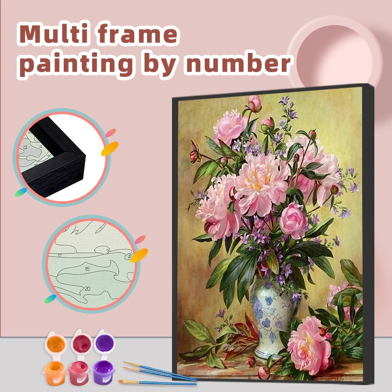 

CHENISTORY Flower Oil Painting By Numbers For Adults On Canvas With Multi Aluminium Frame Kits Acrylic Painted Wall Art Pictures