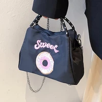 richme cartoon donut womens bag 2022 trend fashion letter embroidery kawaii handbag female casual nylon chains messenger bag