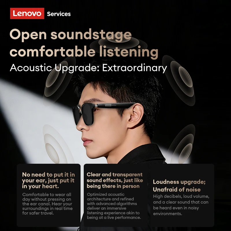 Фото Умные беспроводные очки Lenovo GS106 с Bluetooth 6.0, фотохромными линзами, функцией Hands-Free для музыки и звонков, наушники для активного отдыха и спорта №1