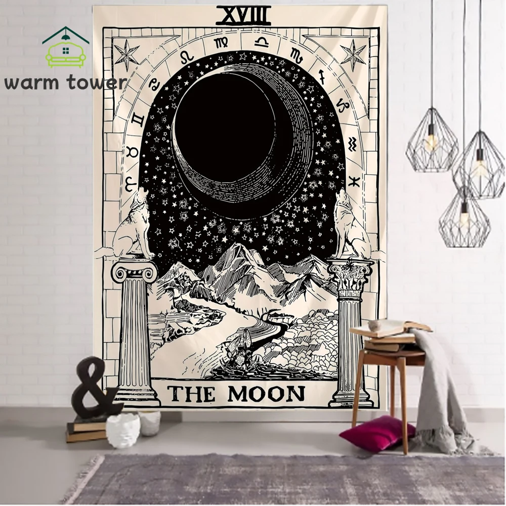 

Psychedelic Tarot Card Tapestry Wall Hanging Astrology Divination Witchcraft Room Decor Bedspread Cover Sun Moon Wall Decor