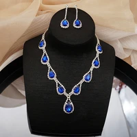 royal blue crystal bridal jewelry set rhinestone personality necklace necklace earrings ladies wedding jewelry set