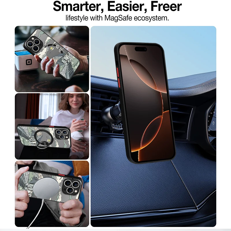 Магнитный чехол для Magsafe Train Mountain iPhone 16 Pro Max Coque 11 12 13 14 15 матовая прозрачная задняя