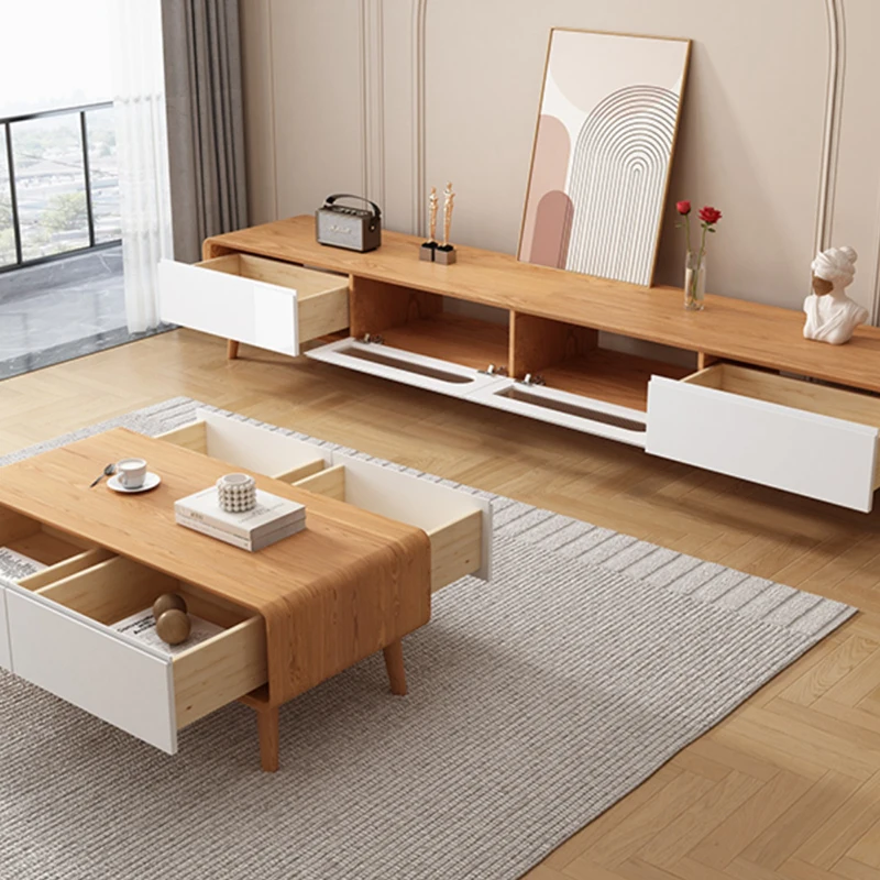 Современная подставка для телевизора деревянная низкая хранения