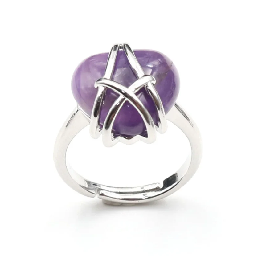 

Natural Healing Crystals Stone Rings for Women Adjustable Heart Shape Ring Reiki Gemstons Jewelry Gift for Valentines Day Gifts
