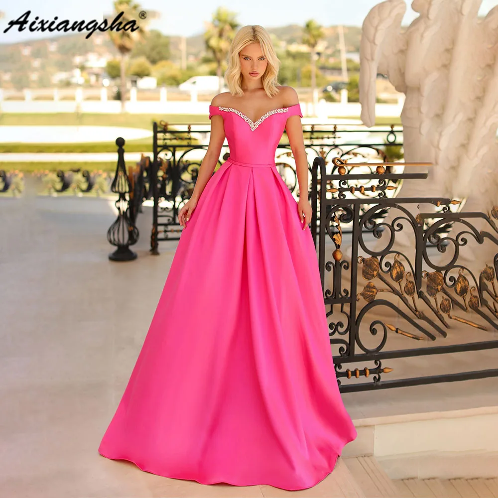 

Aixiangsha Gorgeous Off Shoulder Prom Dress Evening Dress Crystal Embellished Lace Up back vestidos de noche Custom For Women