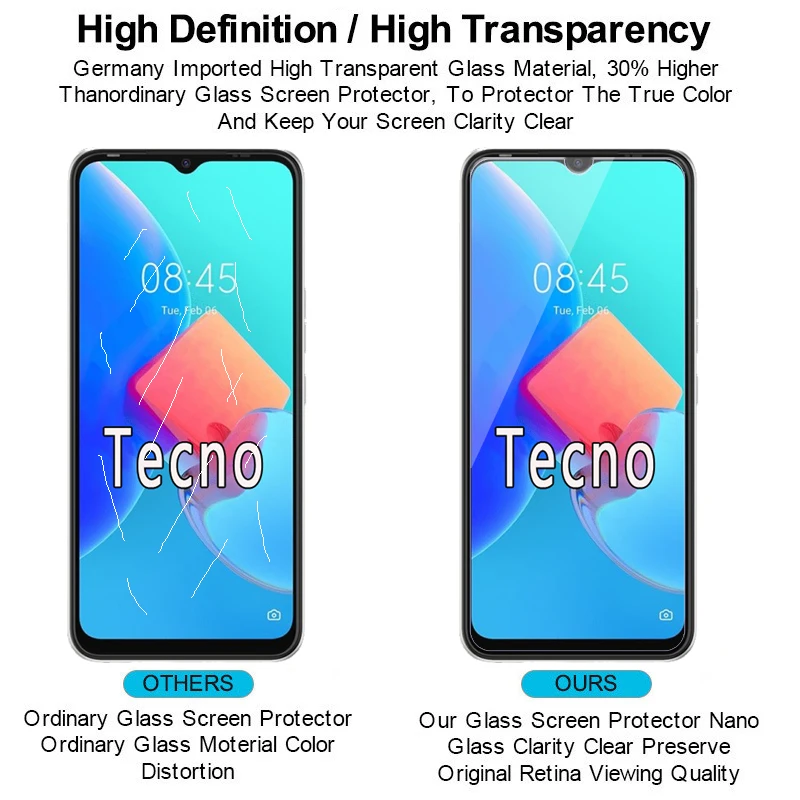 Закаленное стекло 9H для Tecno Spark 8C 8 T 8P 7P 7T Защитная пленка POP 5 5C 5P 5X 5S Lte 7 P C Pro 2-1 шт.