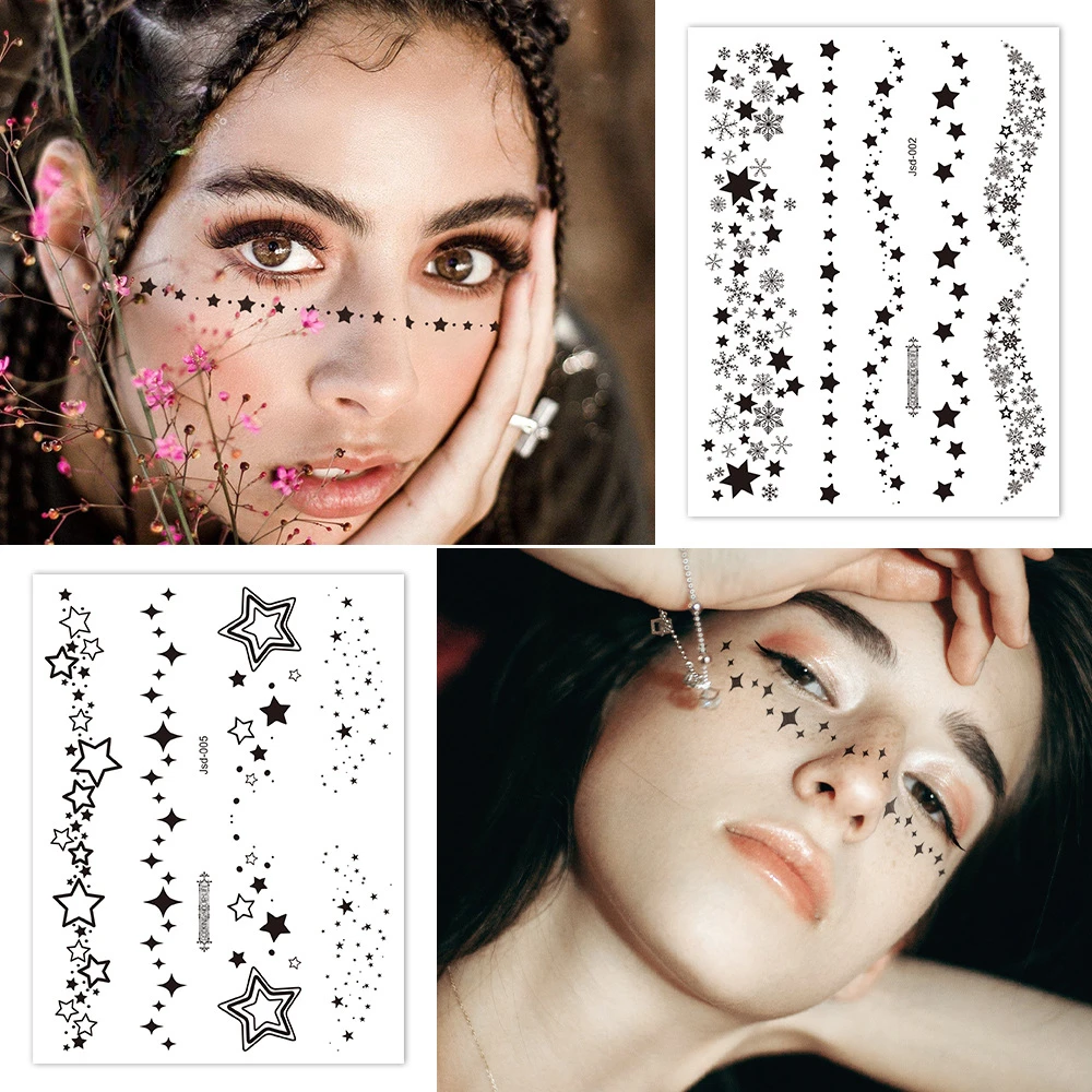 

Unique Black and White Tattoo Stickers - Personalized Face, Arm, and Collarbone Waterproof Temporary Tattoos Fake Tatoos