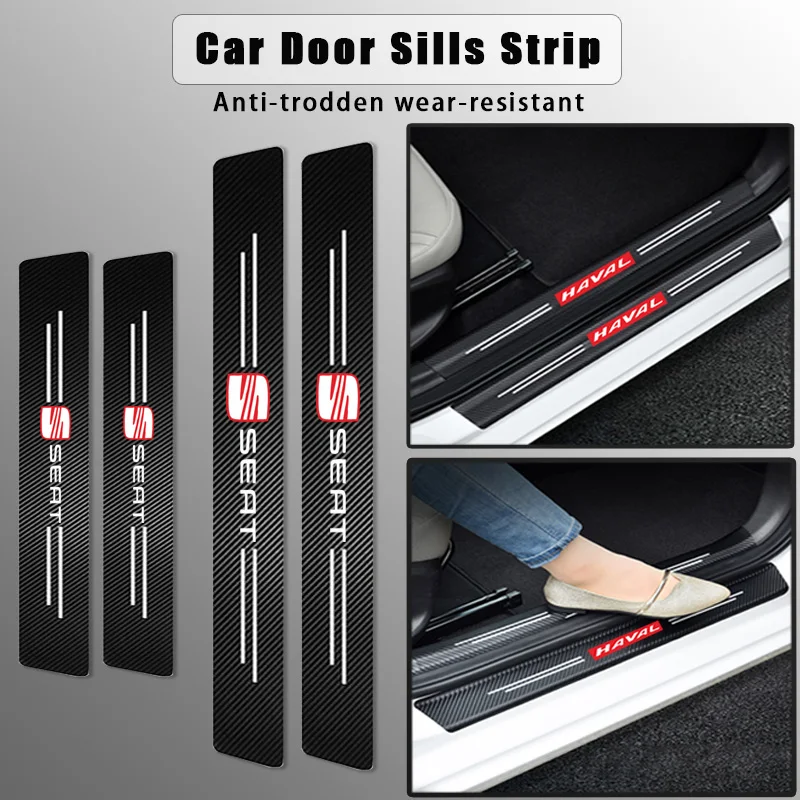 

4pcs Car Sticker Door Carbon Leather Fiber Sill Plate for Seat Leon Mk1 Mk2 Mk3 Lbiza 6l 6j Altea Ateca Sportcoup Car Stickers