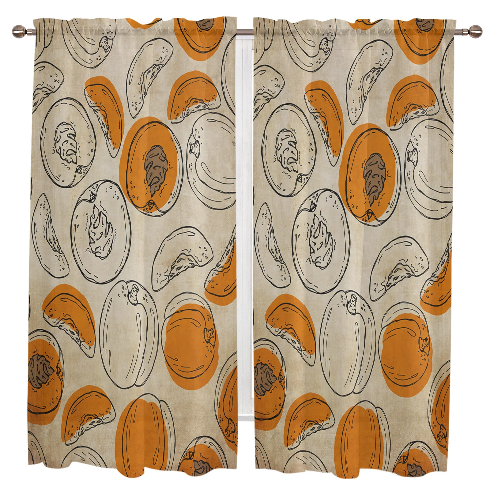 Тканевые шторы цвет персик плоды летний фон для гостиной тюль кухни спальни