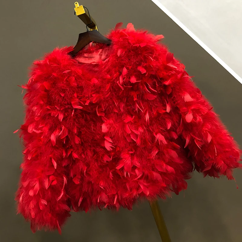 Women's fur coat, made of turkey feather, short jacket, autumn and winter New Cotton Lined warm coat, hand sewn