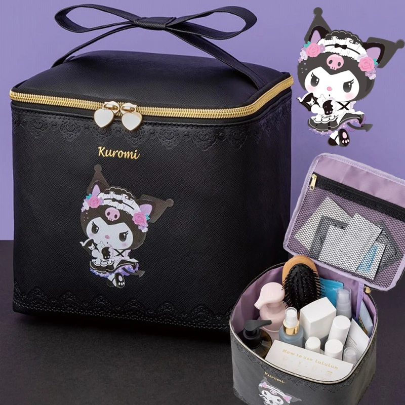 

Sanrios Kuromi Cartoon PU Travel Makeup Bag kawaii Anime Cosmetic Bag Zipper Storage Pouch kit Case Accessories Supplies Gifts