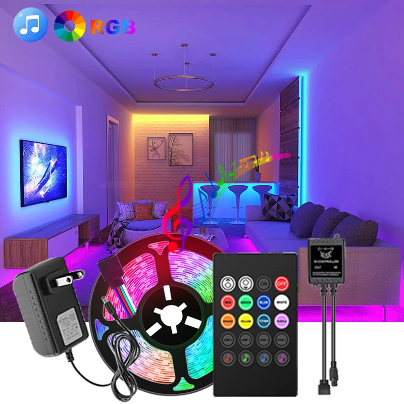 

Светодиодная ленсветильник, 5 м, со звуком, Bluetooth, Alexa, Wi-Fi, RGB, Светодиодная лента 5050, 12 В постоянного тока, неоновые светильник полосы, празднич...