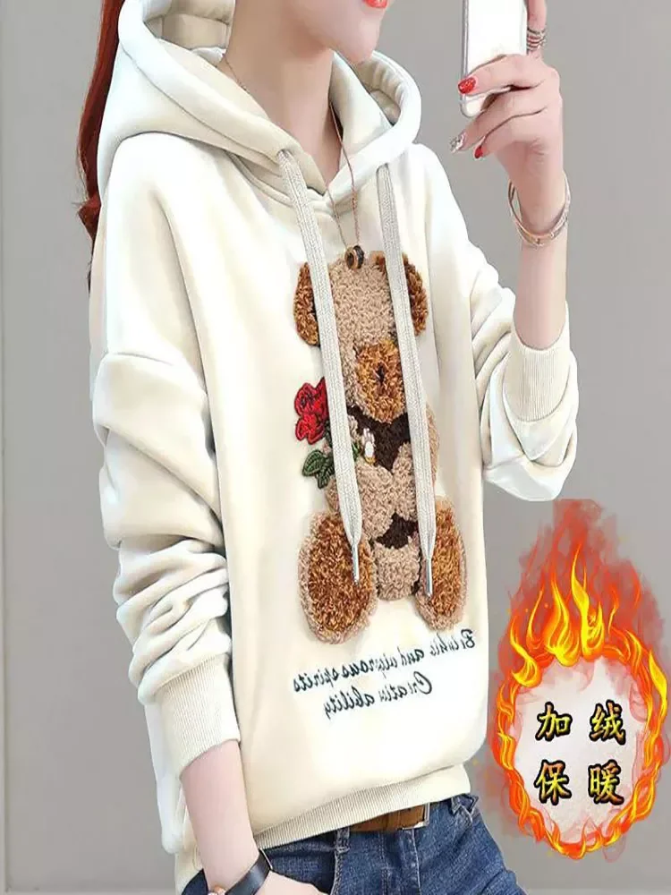 

NEW 2023 2022 Y2K Teen Girl Kawaii Black Hoodies Korean Women Cute Embroidered Flower Loose Casual Sweatshirt Coat Top