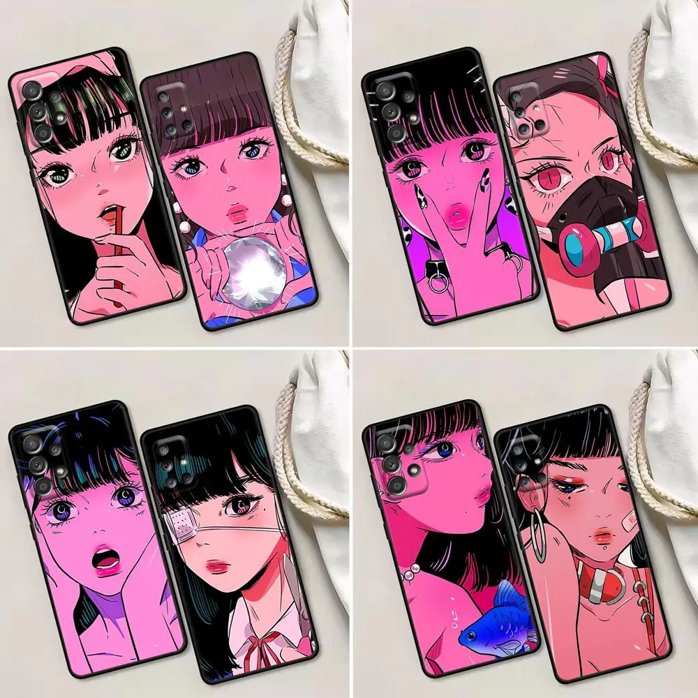 

Super Cute Girl Anime Black Soft Phone Case for Samsung Galaxy A51 A12 A52 A21s A71 A32 A31 A02s A72 A11 A41 A22 A03s Cover Capa