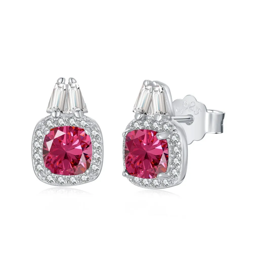 

PSJ Fine Jewelry 5A Emerald Cut 1Ct White Green Blue Red Zircon S925 Sterling Silver Stud Earrings for Women Wedding