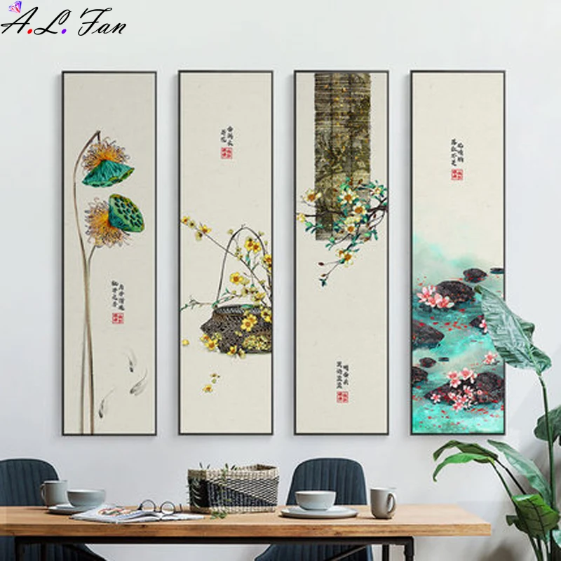 Vintage Plant Flower Lotus Canvas Painting Japanese Style Landscape Art Poster Print for Living Room Hotel Wall Pictures |