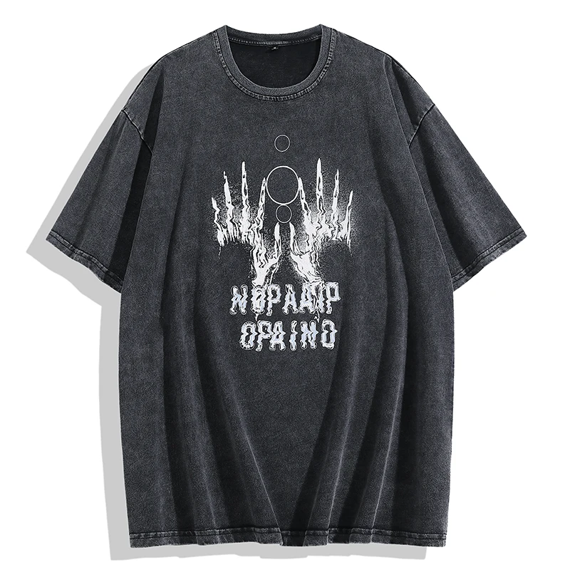 

Funny design finger washing sand washing old funeral Department Guochao Yabi short sleeved cotton loose T-shirt
