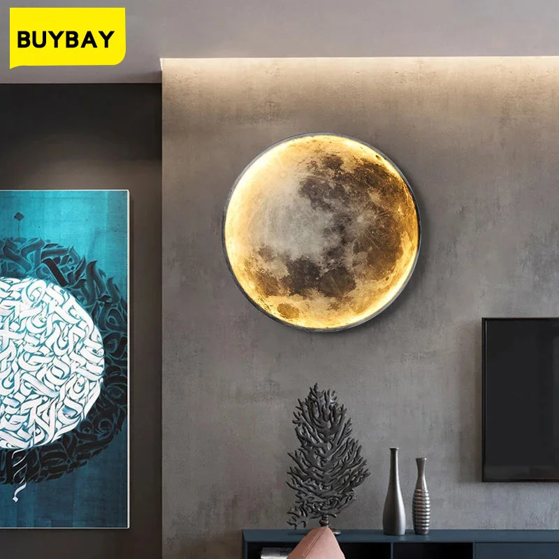 

Modern Simple Moon Wall Lamp Creative Living Room Bedroom Bedside Mural New Balcony Stair Aisle Lamp
