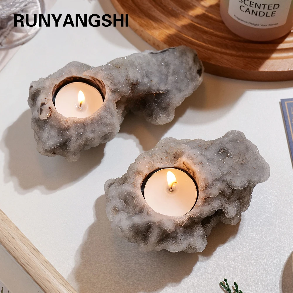 

Natural Healing Raw Stone Sphalerite Lrregular Crystal Cluster Candlestick Festive Atmosphere Decorative Decorations