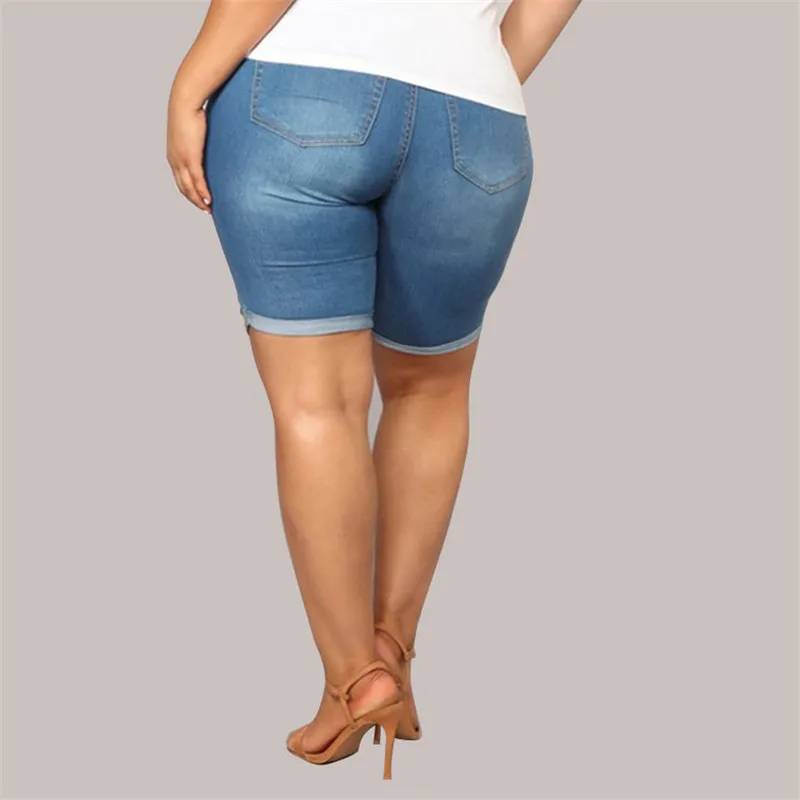 2021 L-5XL Plus Size Indie Women's Summer Blue Denim Shorts Y2k Skinny Ripped Solid Jeans Shorts New Arrival Women Clothing