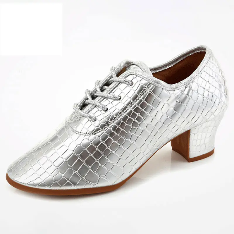 Women Ballroom Dance Shoes Latin Ladies Modern Jazz Dance Shoe Silver Black 5cm Heels PU Outdoors Girls Salsa Dancing Sneakers