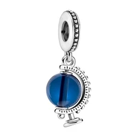 cute blue mini simulation globe pendant fit original pan charms bracelet women men earth beads for bijoux making diy travel gift