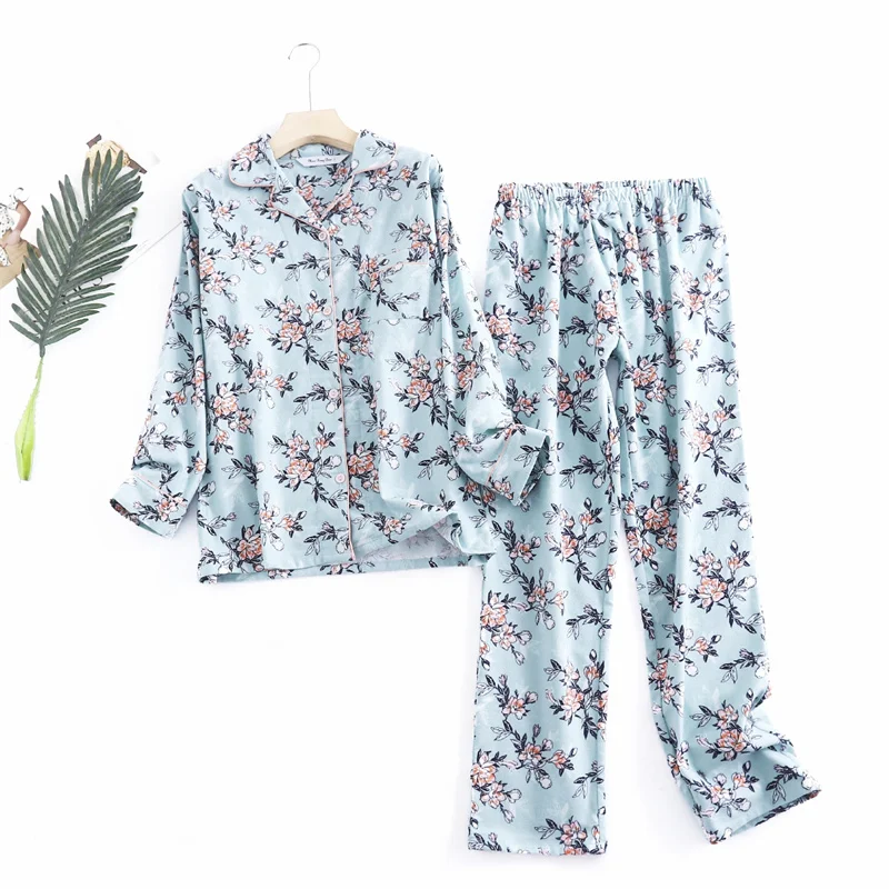 Women's Autumn Pajamas Set 2PCS/Suit 100% Pure Cotton Safe Pijama Dot Print Home Cozy Ladies Sleepwear Big Size